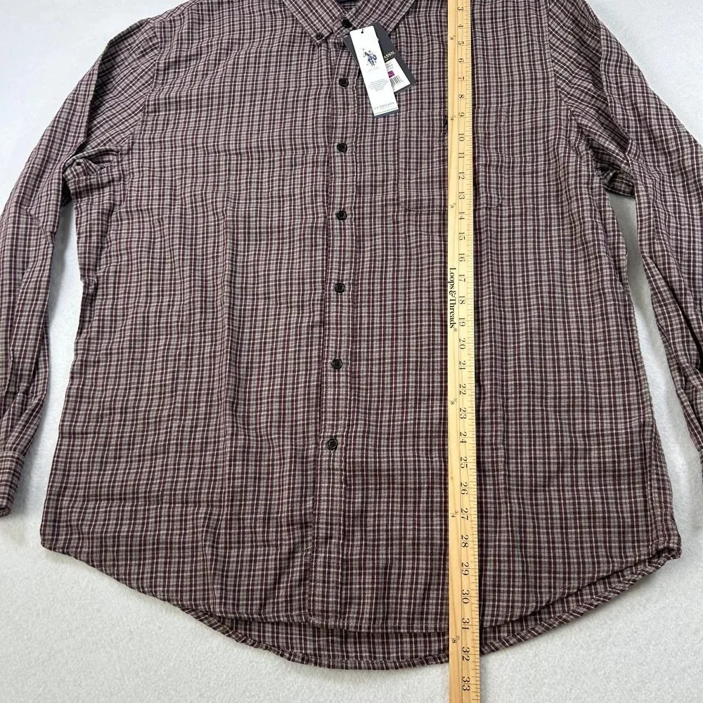 U.S. Polo Assn. Button Down Shirt‎ Mens XXL Maroon Plaid Woven Long Sleeve NWT